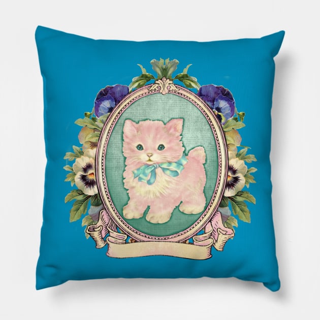 Kitschy Pink Kitten Pillow by CatAstropheBoxes