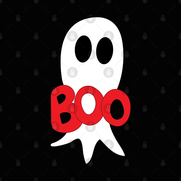 Cute Halloween ghost cartoon with BOO text by Angel Dawn Design