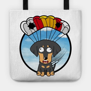 Silly dachshund dog has a broken parachute Tote