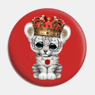 Cute Royal White Tiger Wearing Crown Pin