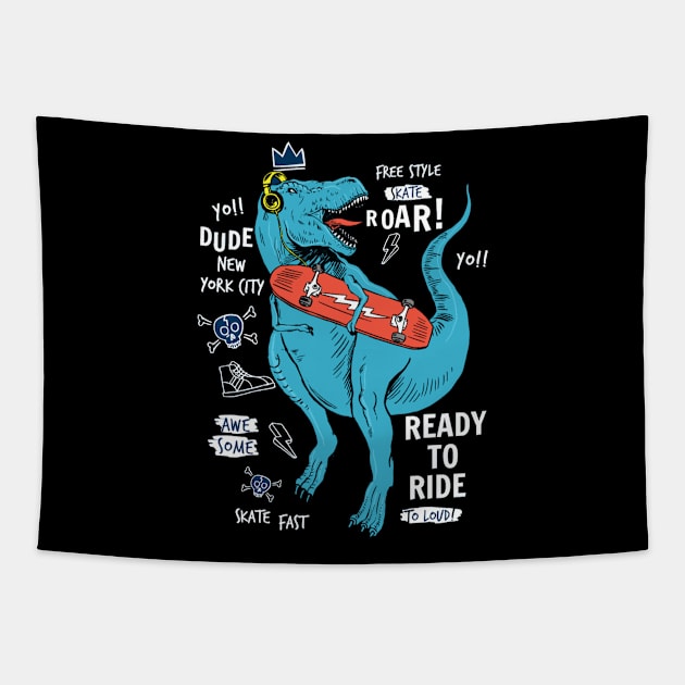 Skateboard Dinosaur Tapestry by Mako Design 