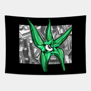 the demon intergalactic damage against the city ecopop wallpaper art Tapestry