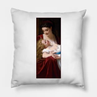 Maternal Affection by Hugues Merle Pillow