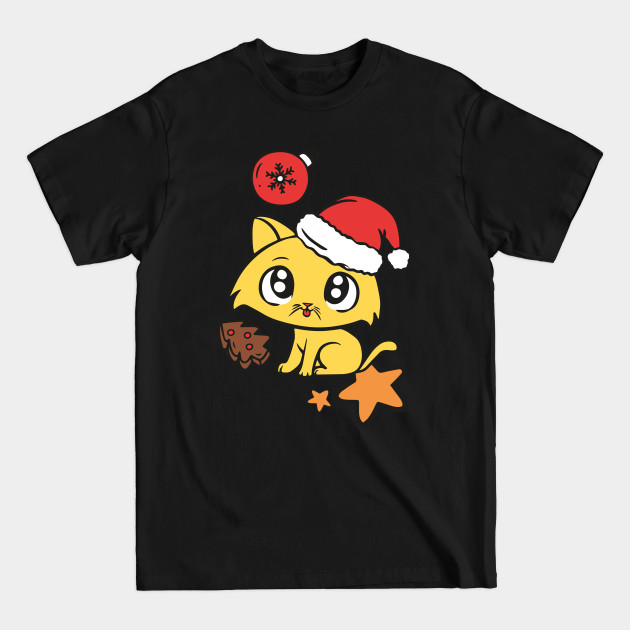 Discover Cute Christmas cat with cooky and stars - Cute Christmas Cat - T-Shirt