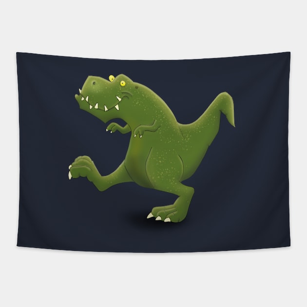 Funny tyrannosaurus rex dinosaur cartoon illustration Tapestry by FrogFactory