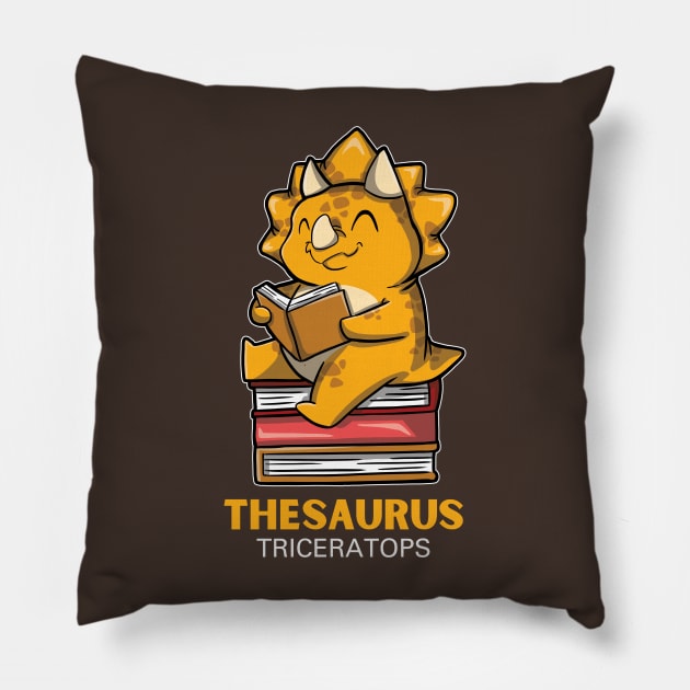 Thesaurus - Triceratops Sitting On A Pile Of Books Reading Pillow by DinoMart