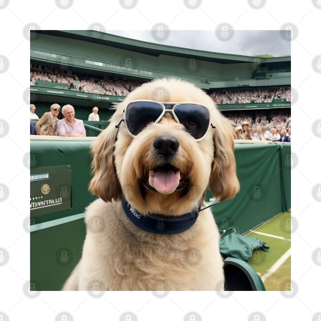 Dog watching tennis at Wimbledon center court by TopTennisMerch