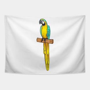 Blue-and-yellow macaw bird cartoon illustration Tapestry