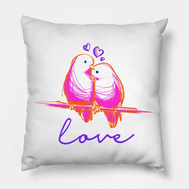 Romantic Love Birds Pink Pillow by AlondraHanley