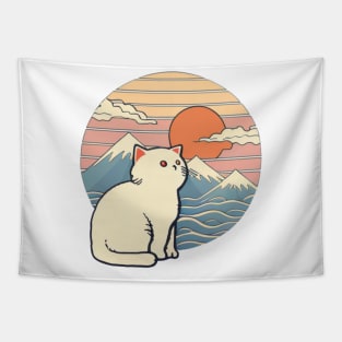 kawaii cute cat vintage sunset cat lover Tapestry