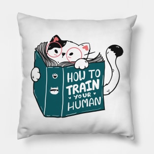 Cute cat read book how to train your human Pillow