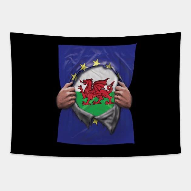 Wales Flag European Union Flag Ripped Open - Gift for Welsh From Wales Tapestry by Country Flags