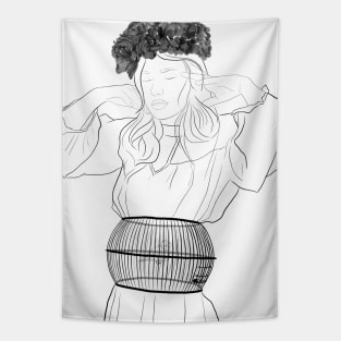 I Will Fly Someday Surreal Woman Portrait Line Art Tapestry