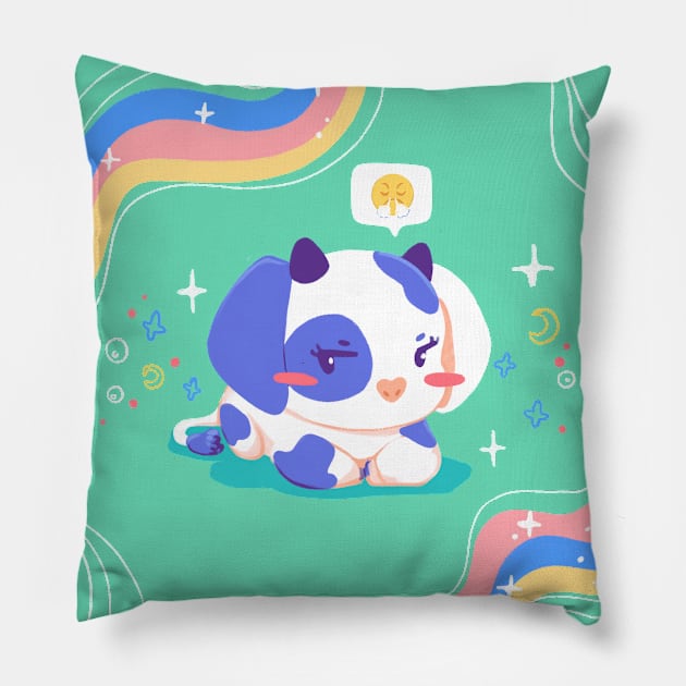 Upset Blueberry Cow Pillow by The Moonborn