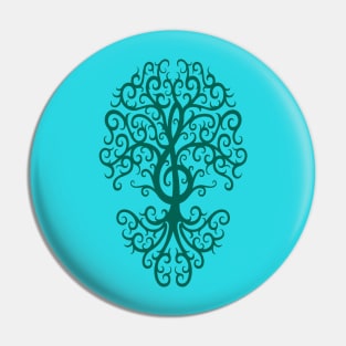 Teal Blue Musical Treble Clef Tree Pin