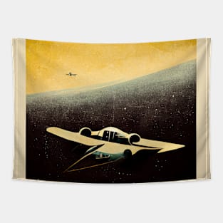 Retro sci fi airplane poster Tapestry