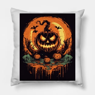 possessed pumpkin during halloween Pillow