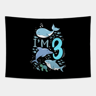 3rd Birthday Whale Shark Dolphin Sea Turtle Tapestry