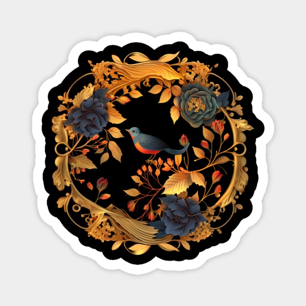 Bird with Floral Ornament Magnet by logiamerch