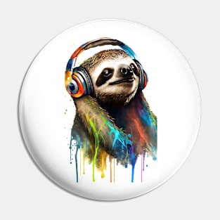 Sloth Watercolor Painting - Sloth Listening to Music Pin