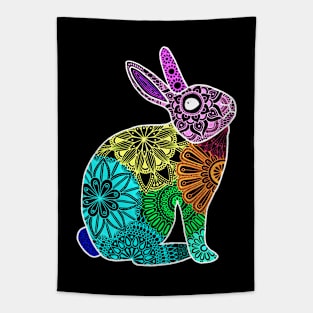Neon rainbow rabbit mandala Tapestry