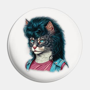 Tabby Cat With Mullet Pin