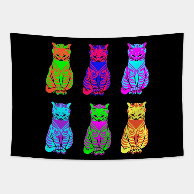 Classic Artworks Revisited: Six psychedelic cats Tapestry by Ofeefee