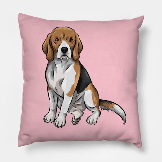 Cute Tri-Color Beagle Dog Pillow by Shirin Illustration