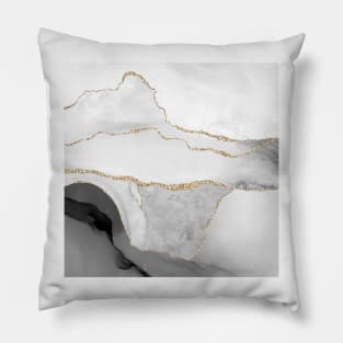 Watercolor Agate in Monochrome Faux Glitter Veins Pillow