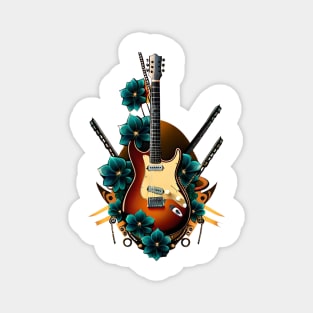 Electric guitar with blue flowers 11 Magnet