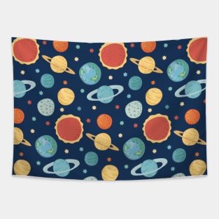 Cute planets in space pattern Tapestry