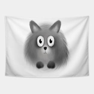 Grey cute Pomeranian puppy dog cartoon illustration Tapestry