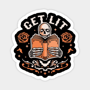 Get Lit Literature Skeleton Reading Book Library Book Lover Magnet