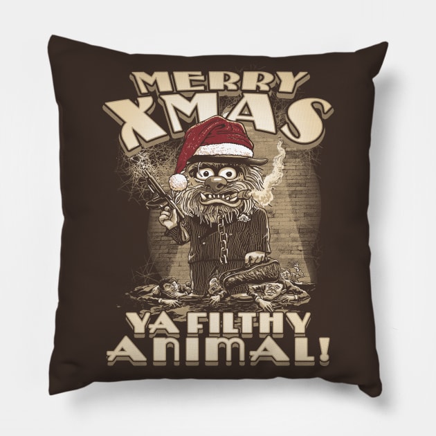 Merry Xmas Ya Filthy Animal Pillow by WeaselPop