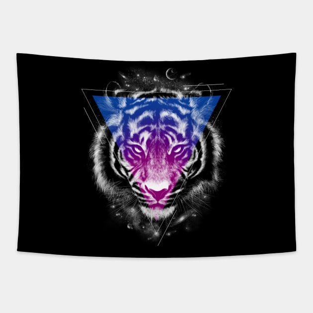 Cool Tiger Galaxy Space Animal Tribal Cat Head Fantasy Art Tapestry by starchildsdesigns