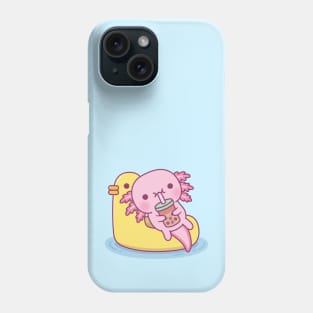 Cute Axolotl Chilling On Duck Pool Float Drinking Bubble Tea Phone Case