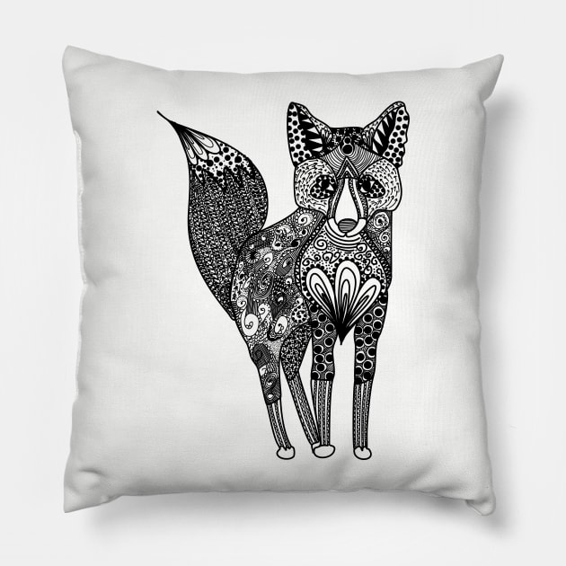 Tilki the Fox - Monochrome Line Art Designs Pillow by Lukeyb0y