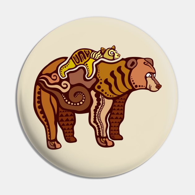 Bear with a Cub Artistic Design in Color Pin by Krapka Designs