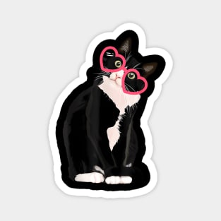 Cool Black Cat Red Heart Glasses Happy Valentines Day Magnet