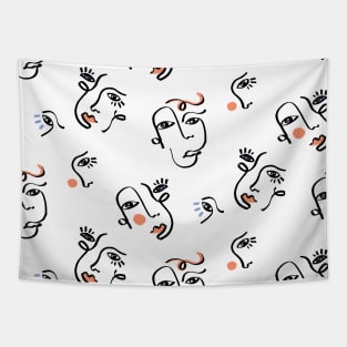 White Abstract Faces Tapestry