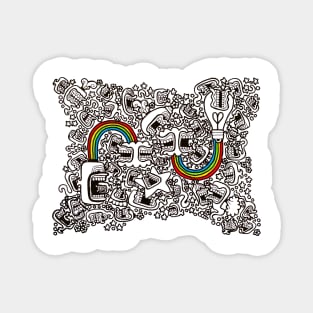 Double Rainbow Doodle Magnet