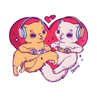 Purrfect Love - Gaming Cats Couple T-Shirt
