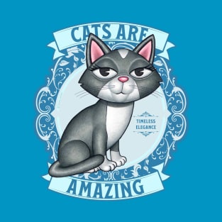 Cute Gray White Kitty Cat on Teal Cats are Amazing T-Shirt