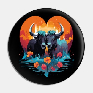 Water Buffalo Couple Valentine Pin