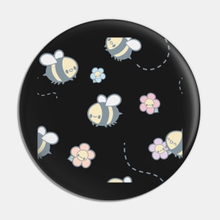 Pastel Pink Kawaii Bees and Flowers Artwork | Cute Spring Aesthetic Pin