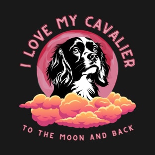 I Love My Cavalier to the Moon and Back | Pink Moon Silhouette T-Shirt