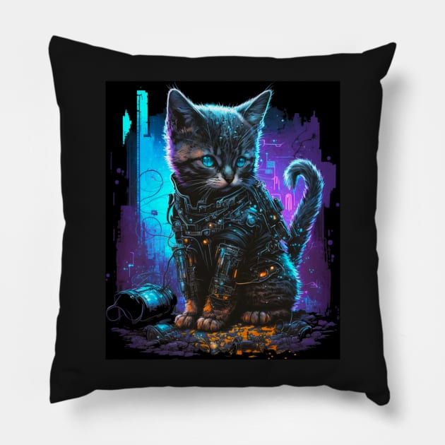 cute cyberpunk cat kitten Pillow by SJG-digital