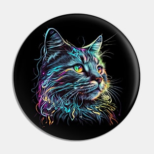 Colorful Cat Neon Colors Paint Style Pin