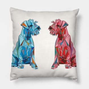 Red and Blue Polygonal Schnauzers Looking at Each Other Pillow