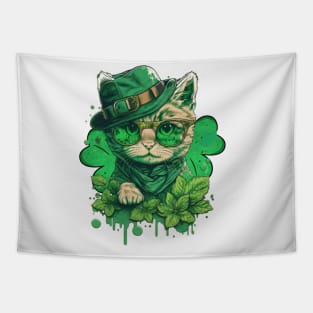 Saint Patricks Day Leprechaun Cat - Funny St Patrick's Day Saying Quote Gift ideas Tapestry